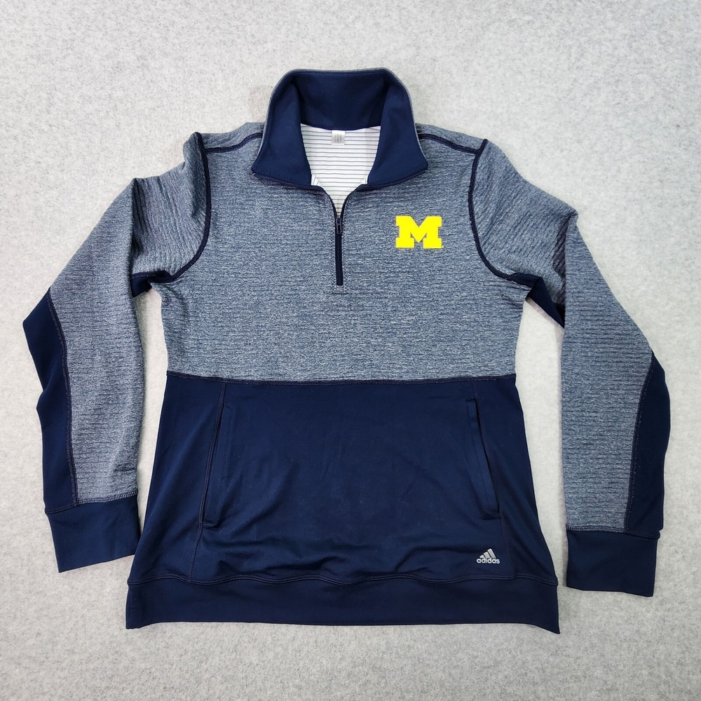 Adidas Michigan Wolverines Jacket Men Medium Blue 1/4 Zip ClimaLite Athletic Fit